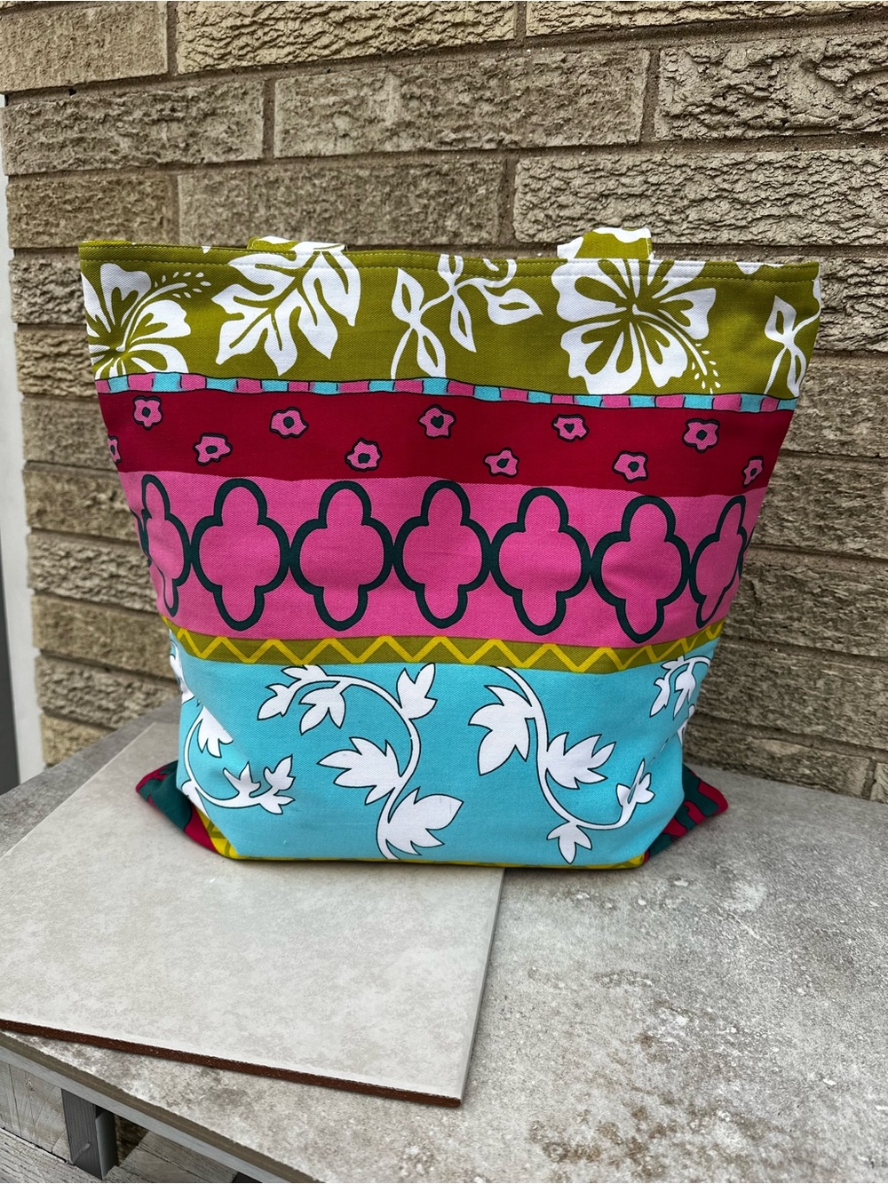 Samaco  cotton Multicolor Floral & Geometric Canvas Tote -